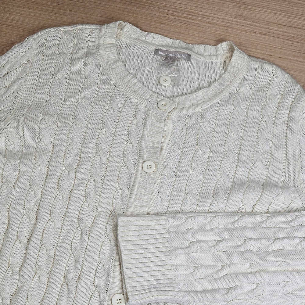 Woman‎ Within Cardigan Womens L White Cable Knit Button Front Sweater NEW NO TAG